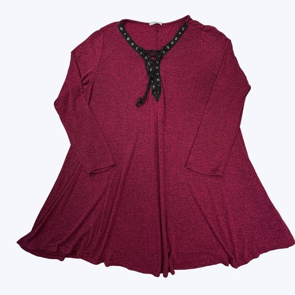Jodifl Women's Tunic Top Long Sleeve Size‎ Medium Burgundy and black - Picture 1 of 7